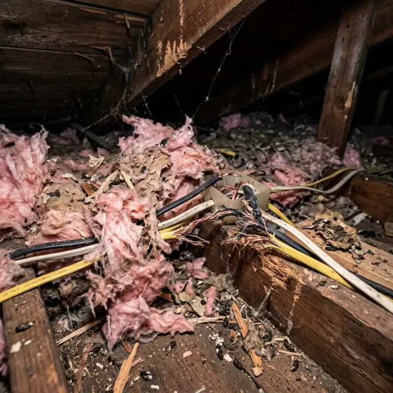 Contaminated ceiling insulation being assessed in a Spotswood roof space
