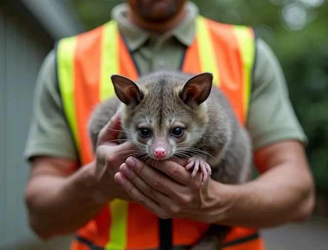 Animal handler safely recovering a deceased possum in Spotswood